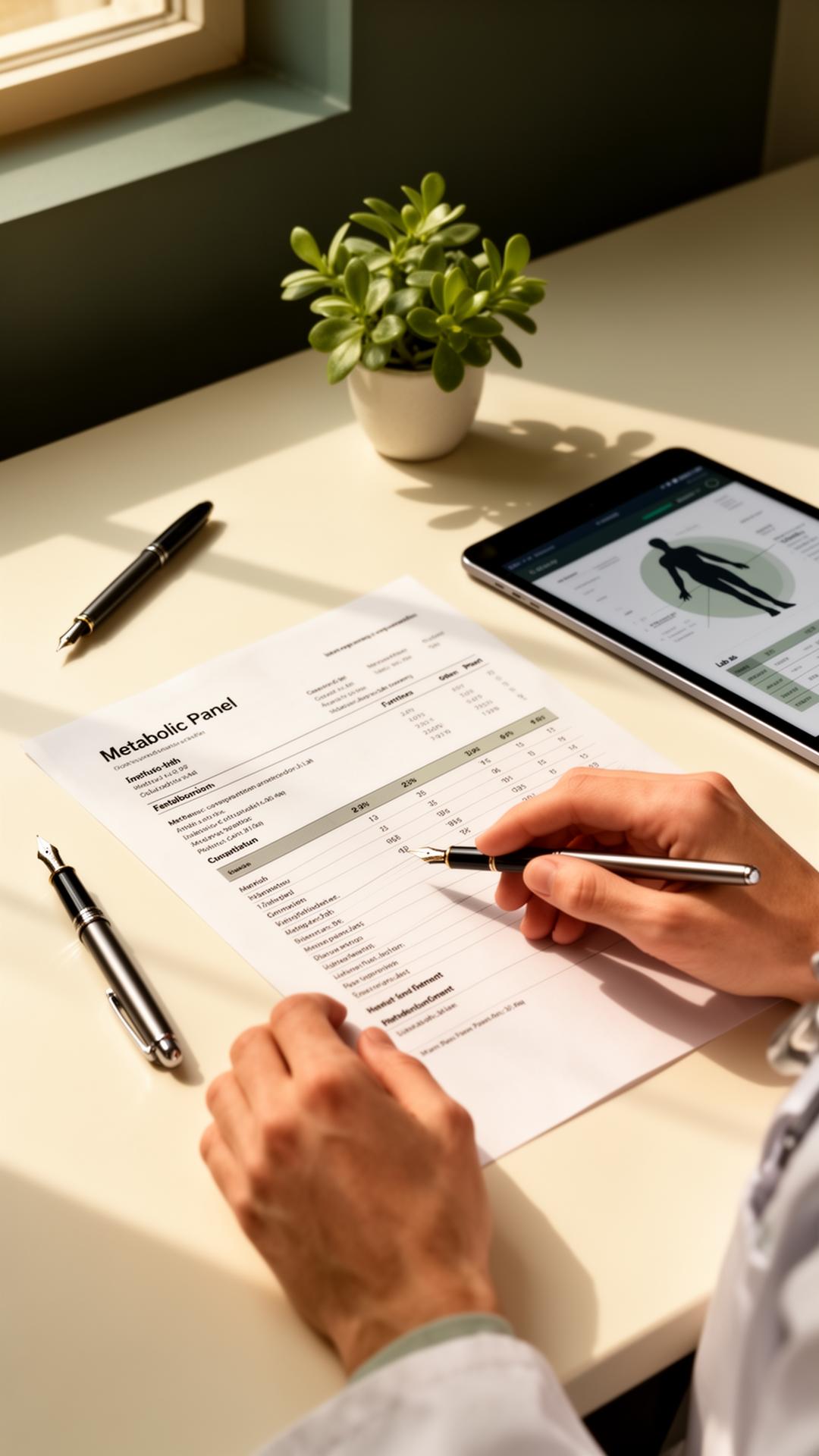 Physician reviewing a patient's metabolic panel and body composition data