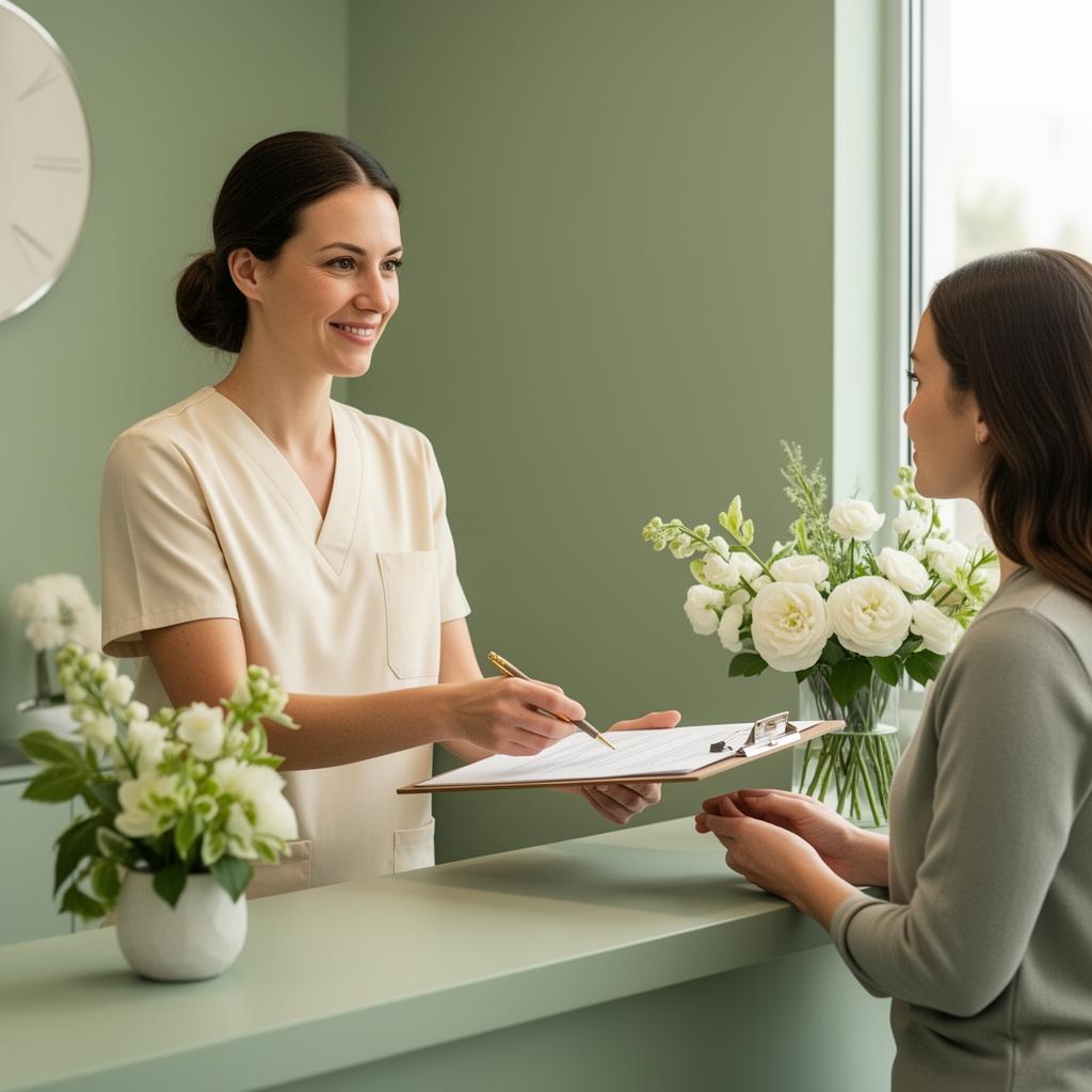 A friendly clinician welcoming a patient at the front desk